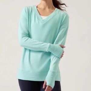 Athleta Aqua Blue Coaster Luxe V-Neck Sweatshirt
